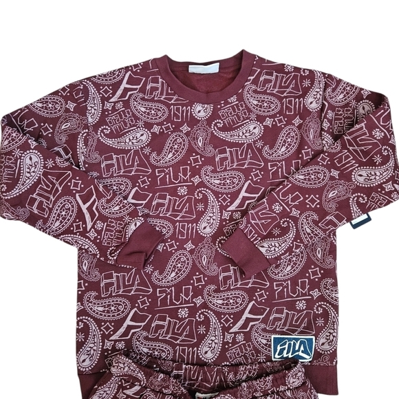FILA Maroon Sweatshirt/Jogger Matching Lounge Set Sz Small - Picture 2 of 15